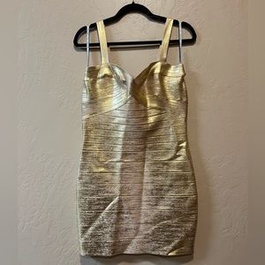 Herve Leger Gold Foil Dress, never worn, 100% Authentic